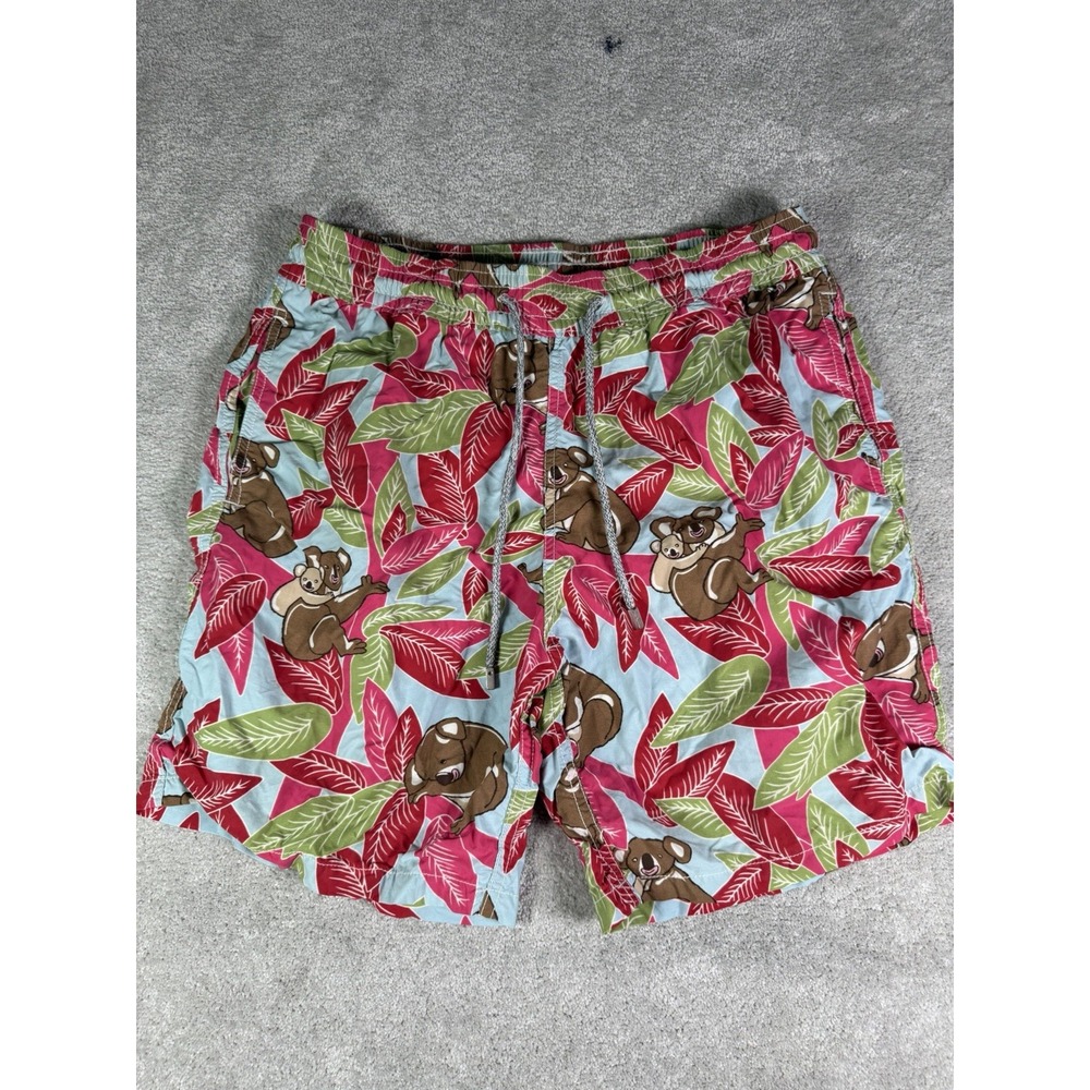 Vilebrequin Swim Trunks Mens L Koala Leaf Print Nylon Lined Drawstring Beach Bag